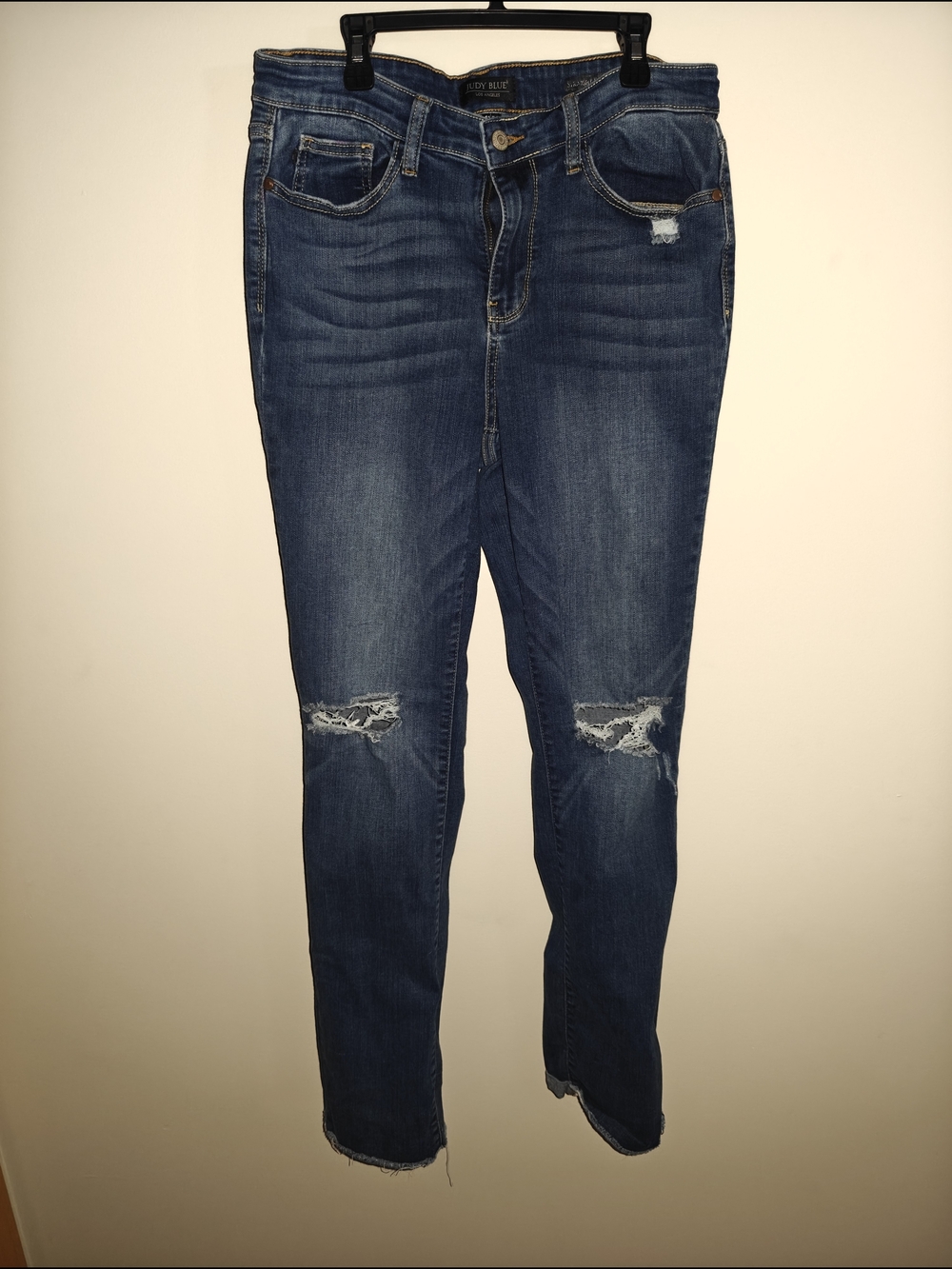 Judy Blue Women's Skinny Jeans - Dark Blue Distressed Size 11/30